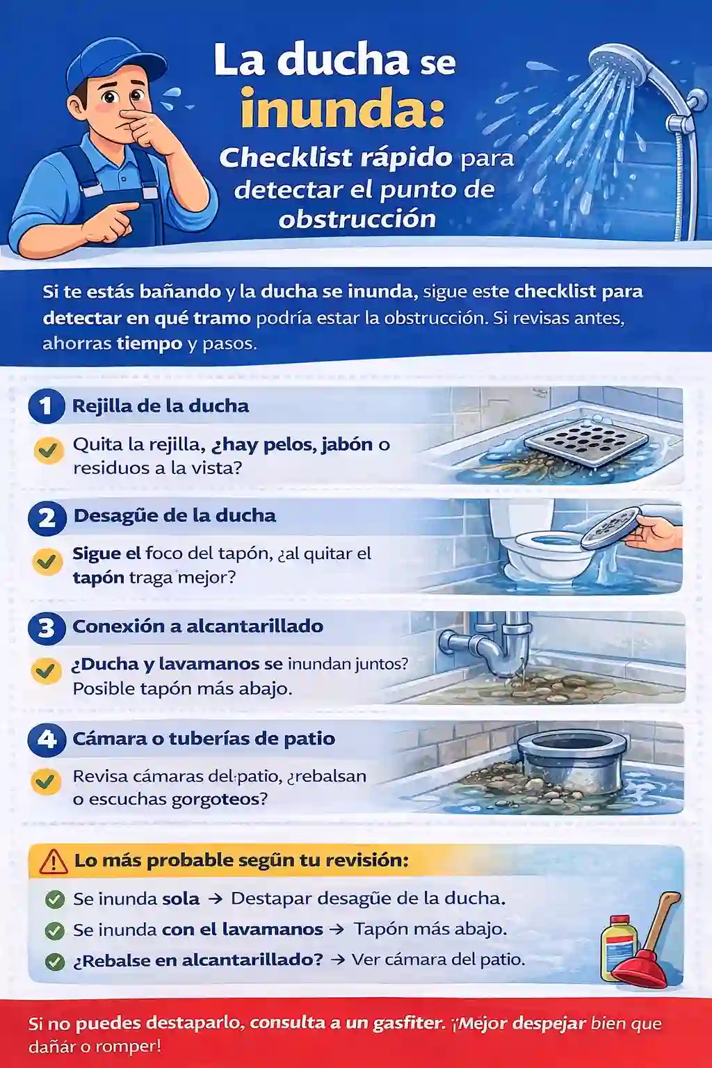 ¿El desagüe de la ducha está atascado? 5 consejos para solucionarlo rápido